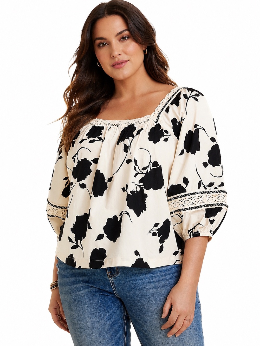 Maurices Women’s Cotton Poplin Floral Puff Sleeve Top Shirt Blouse Size 2X NWT